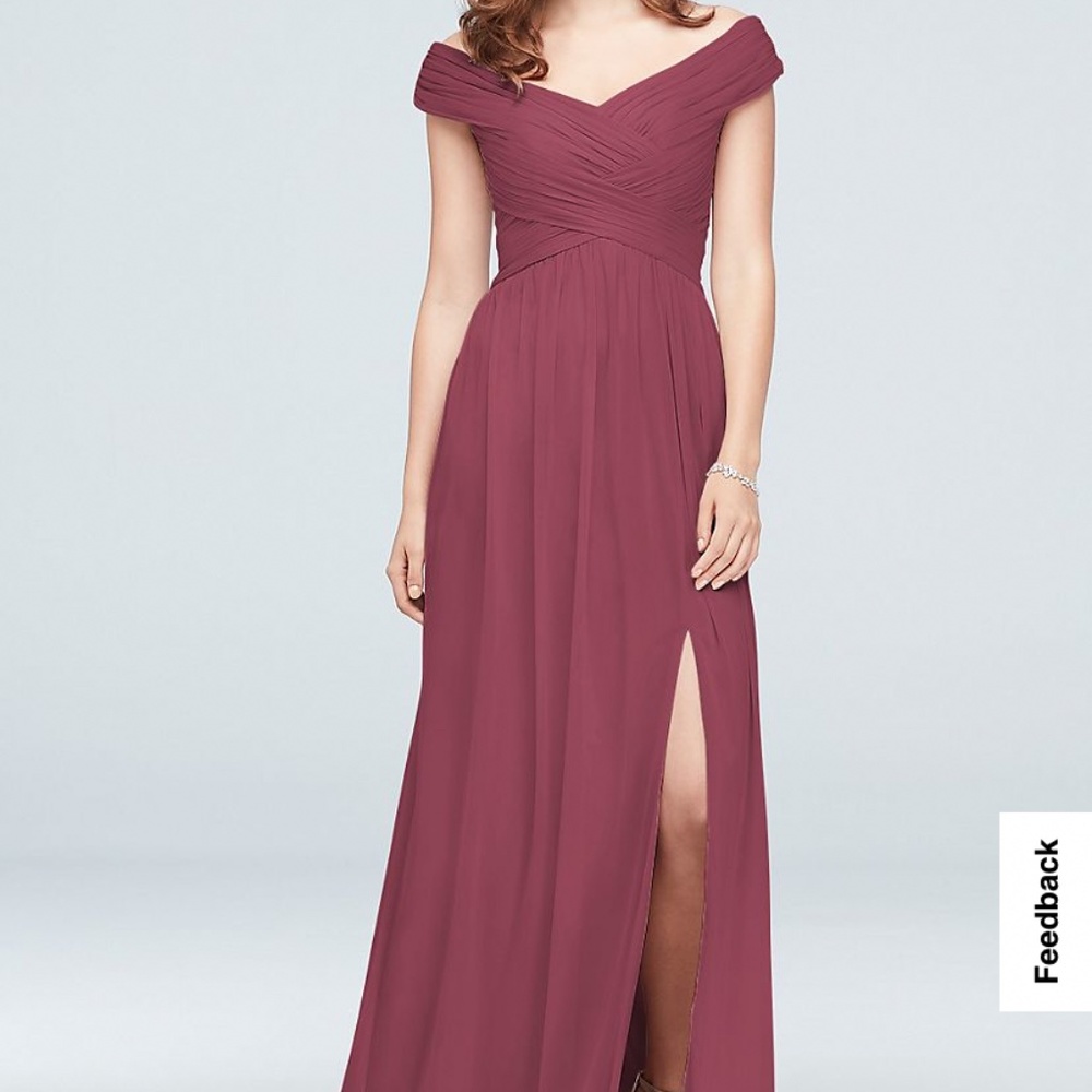 David’s Bridal Crisscross Off-the-Shoulder Mesh Bridesmaid Dress size 6